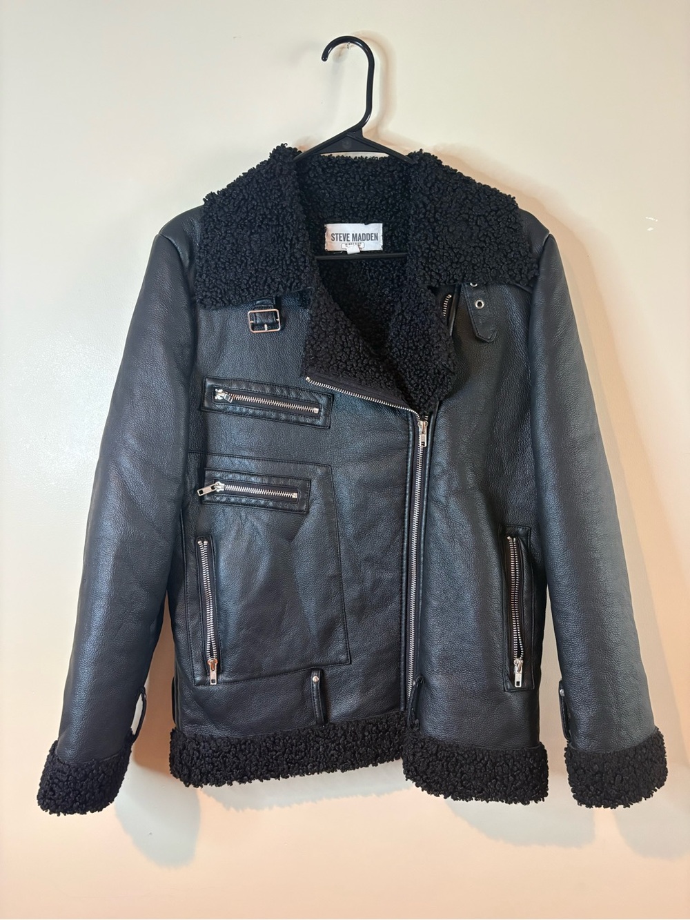 Steve Madden Black Quinn Faux Leather Moto Jacket EUC - Picture 2 of 8